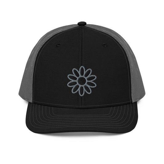 Blacked out embroidered Daisy trucker hat (Elkford only)