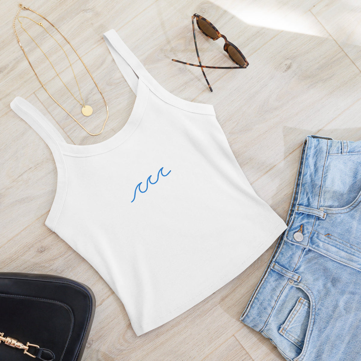 Embroidered wave micro-rib tank top (Elkford only)